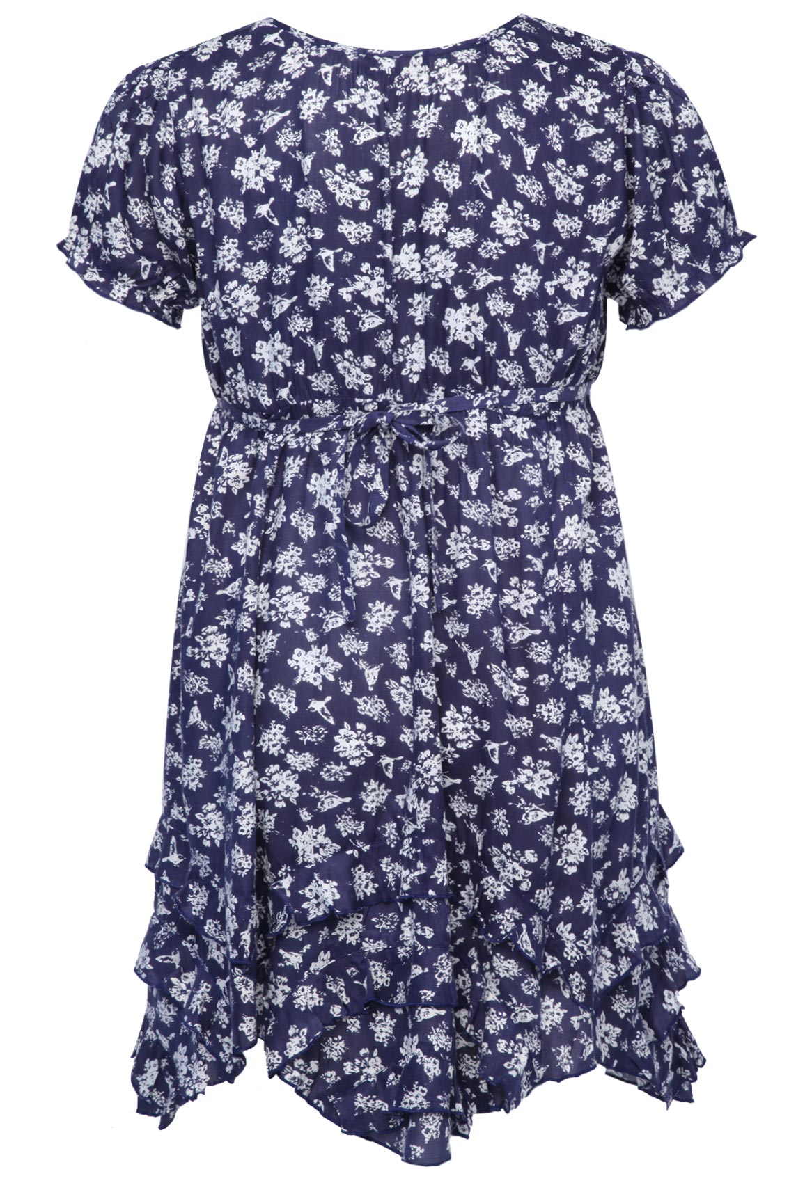 Blue And White Floral Print Tunic Dress With Frilled Hem plus size 16 ...