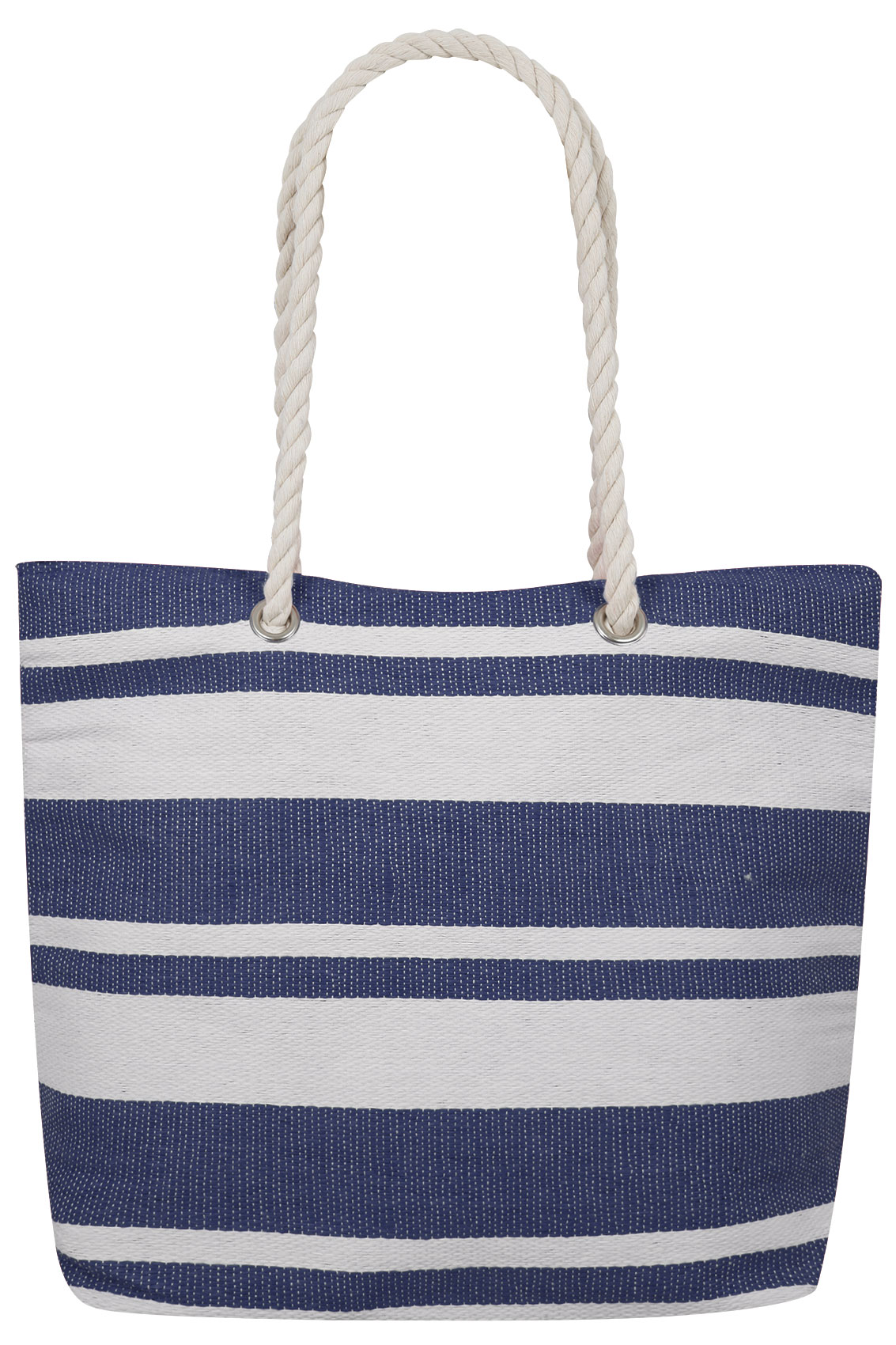 Navy & Cream Nautical Striped Beach Bag With Rope Handles