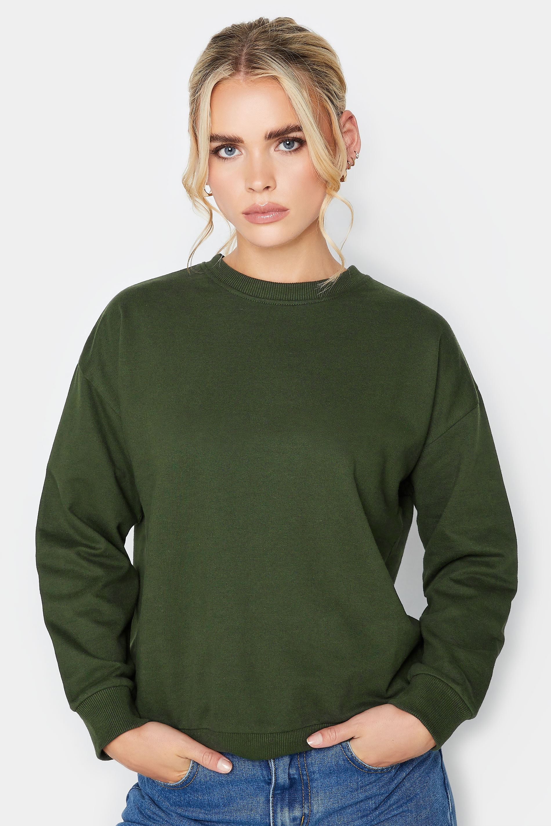 Pixiegirl Green Crew Neck Sweatshirt 8 Pixiegirl | Petite Women's Long Sleeve Tops