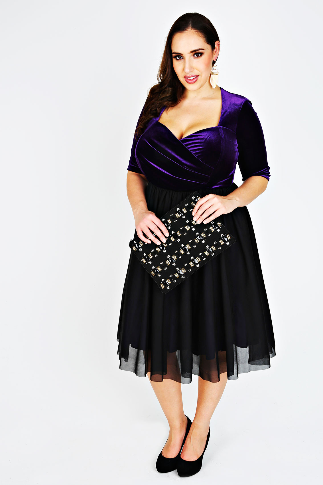 SCARLETT & JO Black & Purple Velvet Prom Dress plus Size