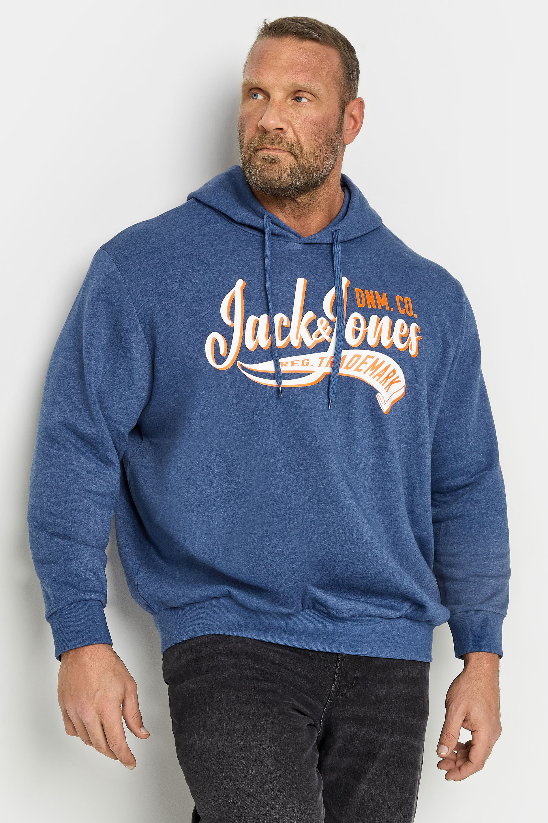 Image of Size 1Xl Mens Jack & Jones Big & Tall Blue 'Trademark' Logo Sweat Hoodie Big & Tall
