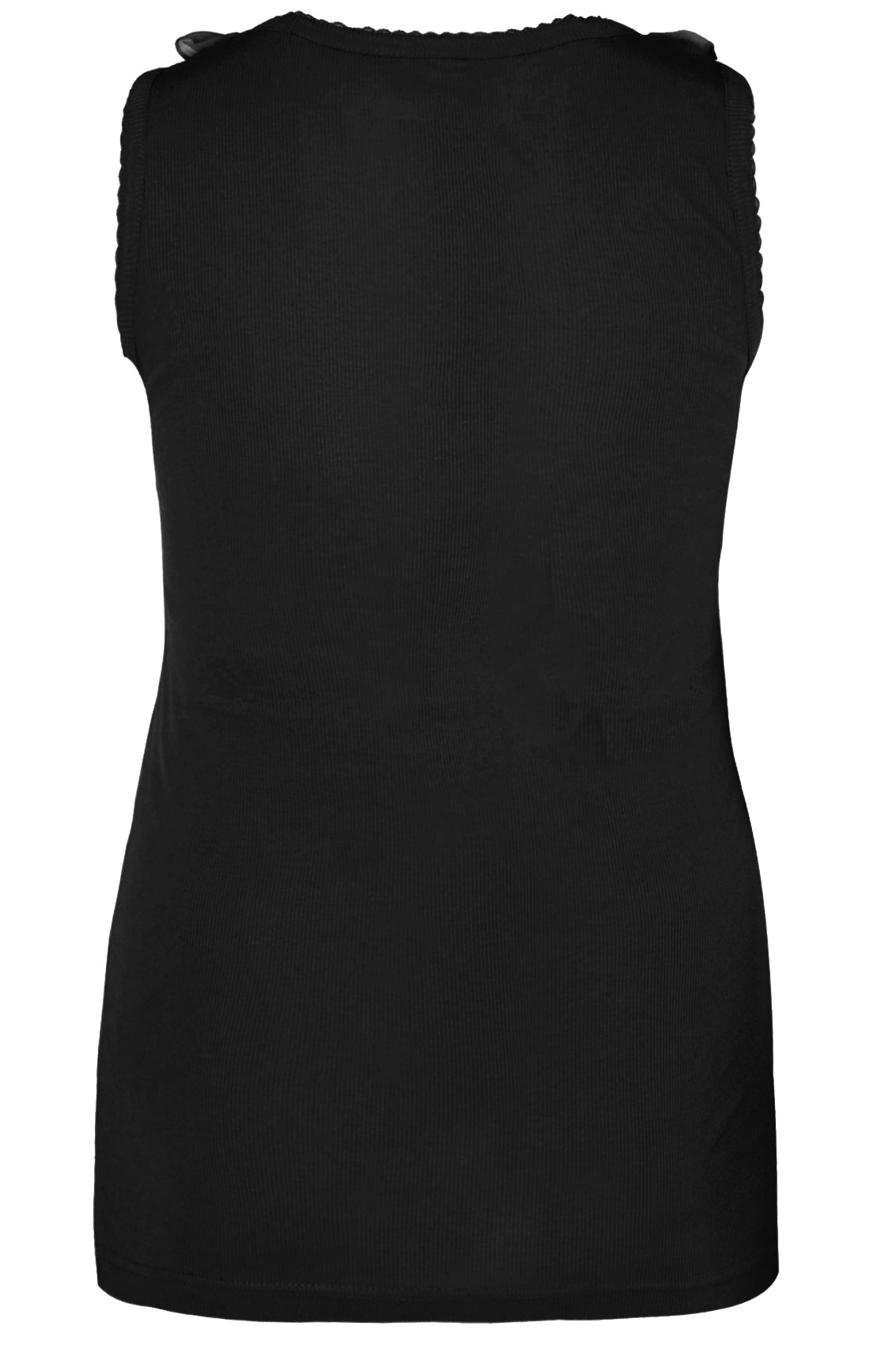Black Ribbed Cotton Vest With Frill Neckline plus size 16,18,20,22,24 ...