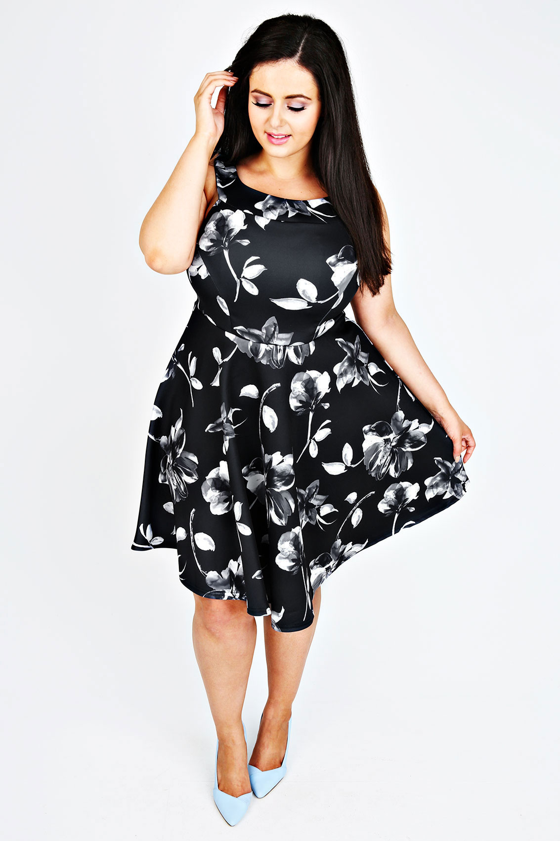 round neck printed skater dress