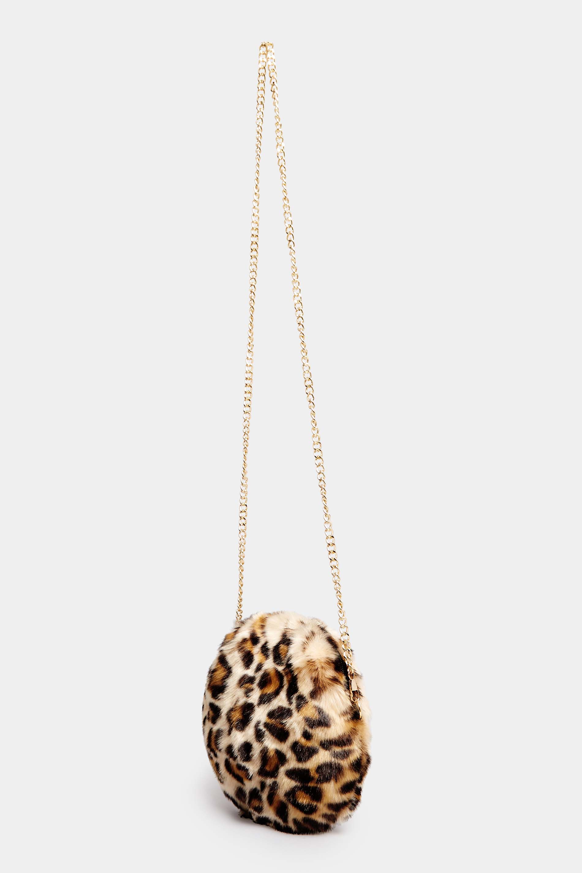 Natural Brown Leopard Print Faux Fur Circle Bag