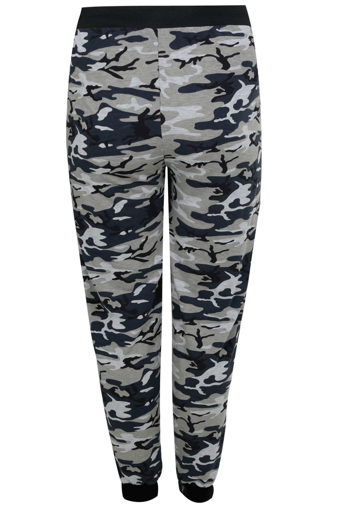 Black & Grey Camouflage Print Cuffed Harem Joggers plus Size 14 to 32