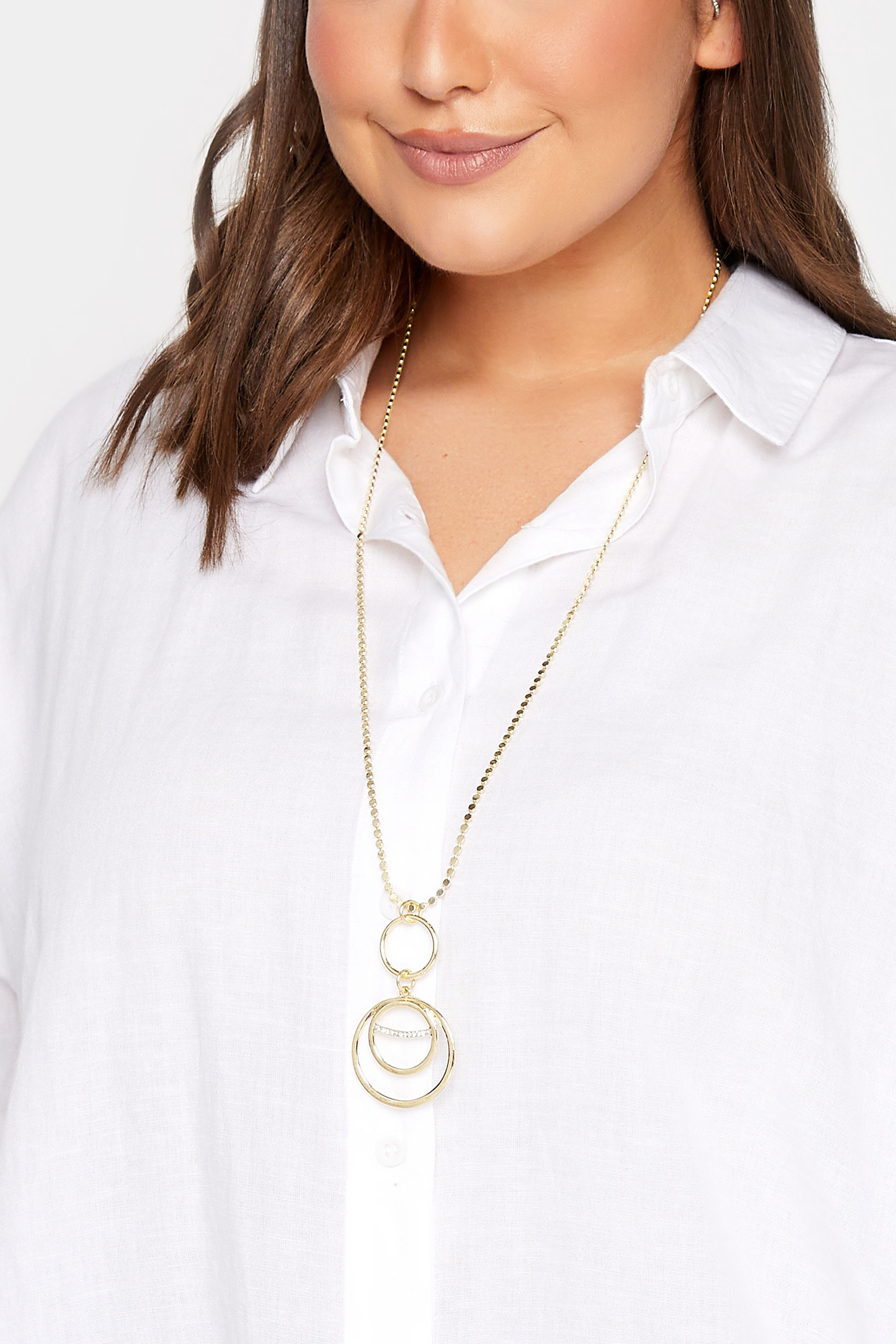 Gold Tone Long Double Circle Pendant Necklace product