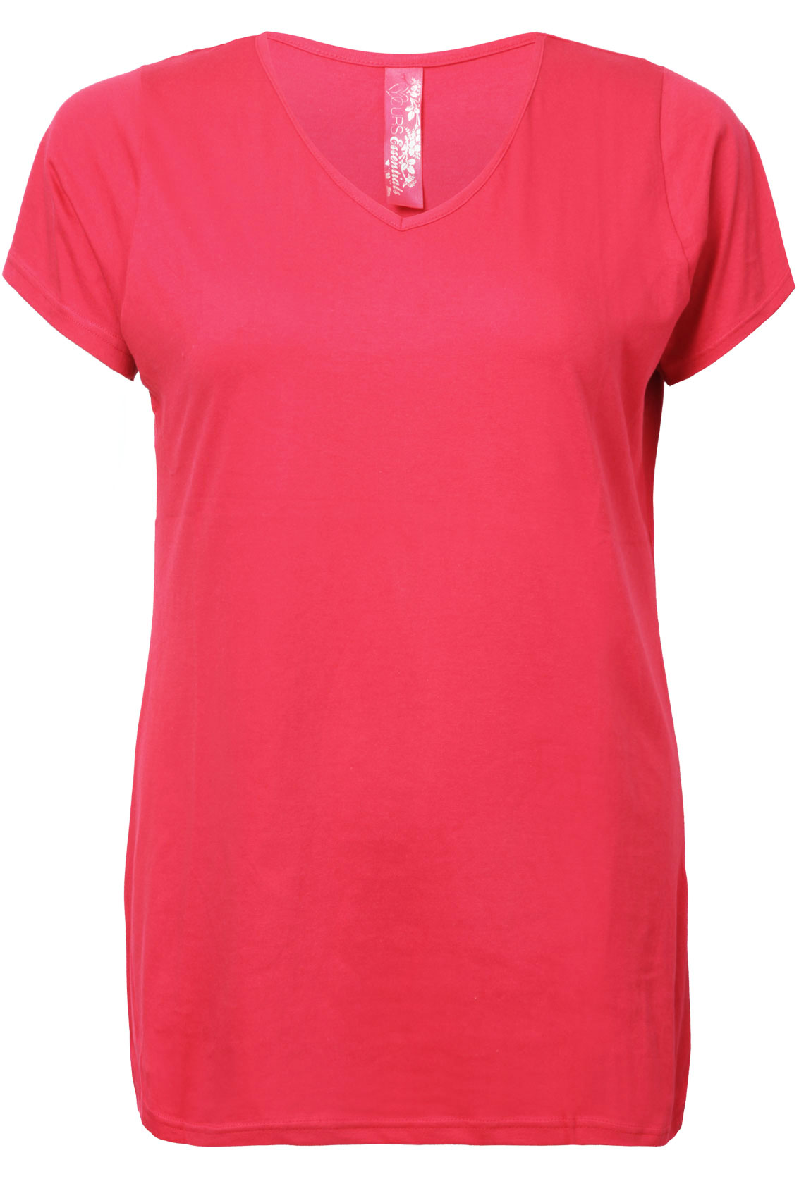 Tomato Red Short Sleeved V-Neck Basic T-shirt plus size 16,18,20,22,24 ...