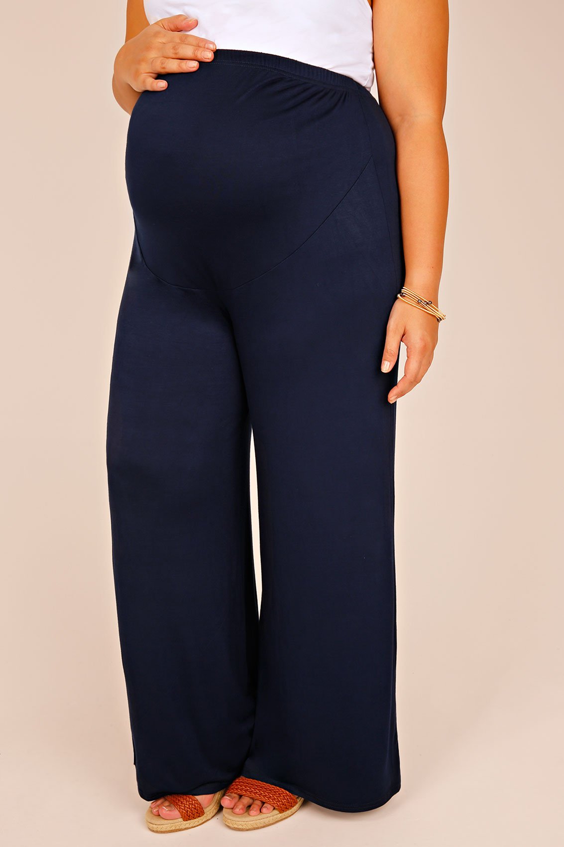 BUMP IT UP MATERNITY Navy & Purple Floral Palazzo Trousers 
