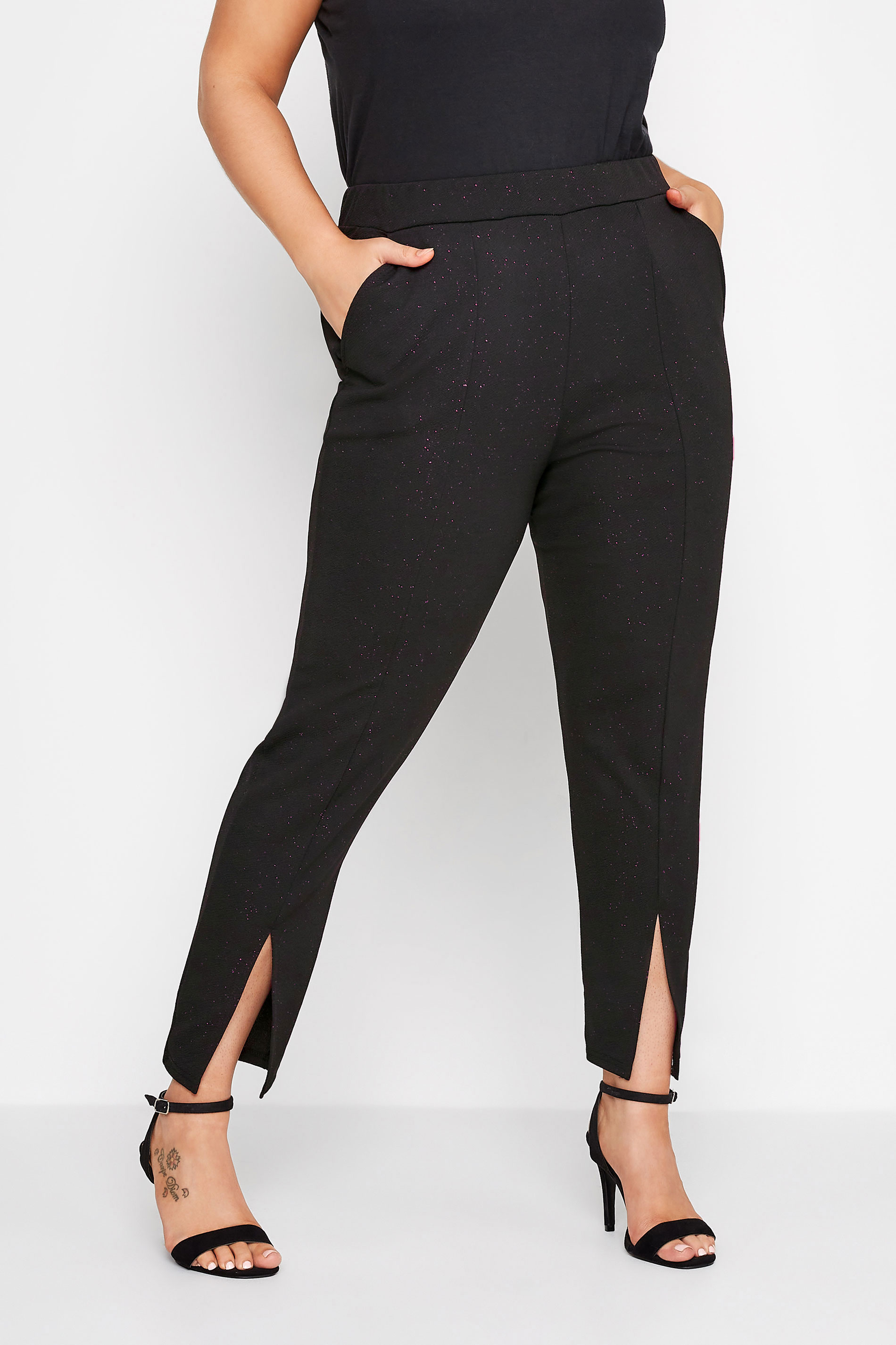 Plus Black Woven Buckle Detailed Tapered Trouser  PrettyLittleThing