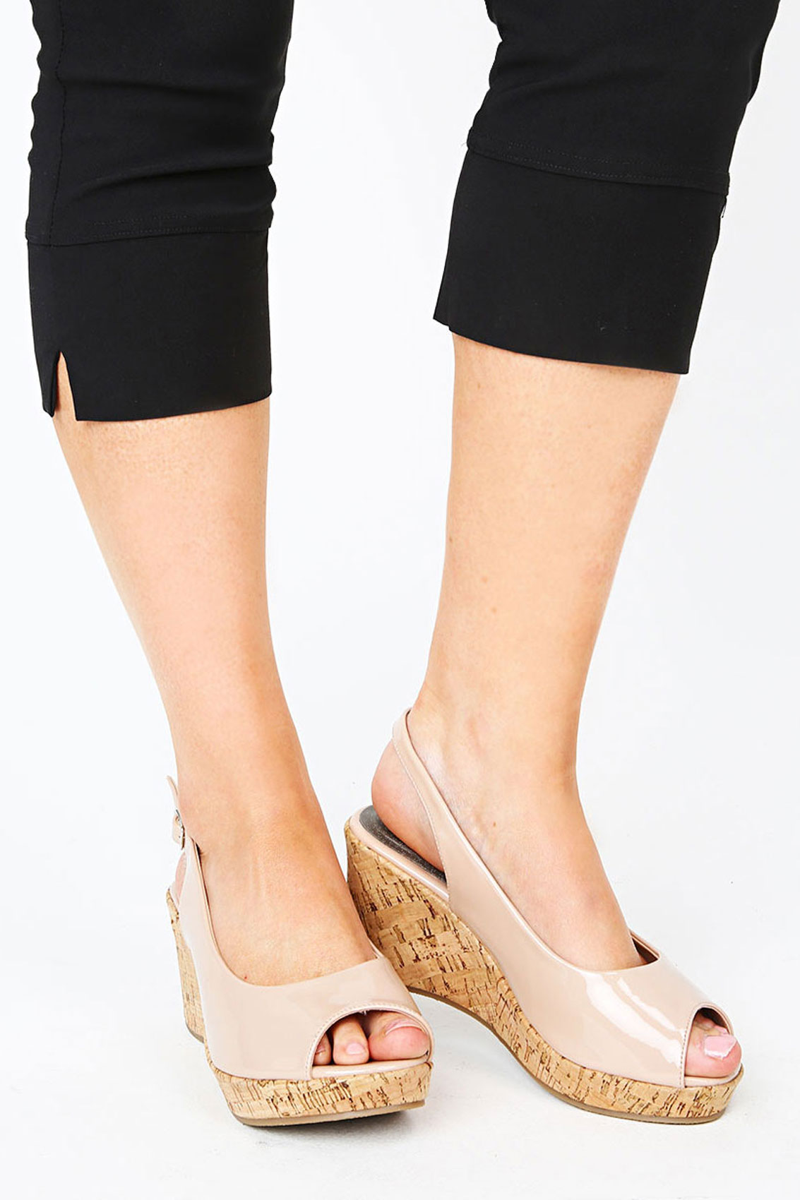 nude wedges cork