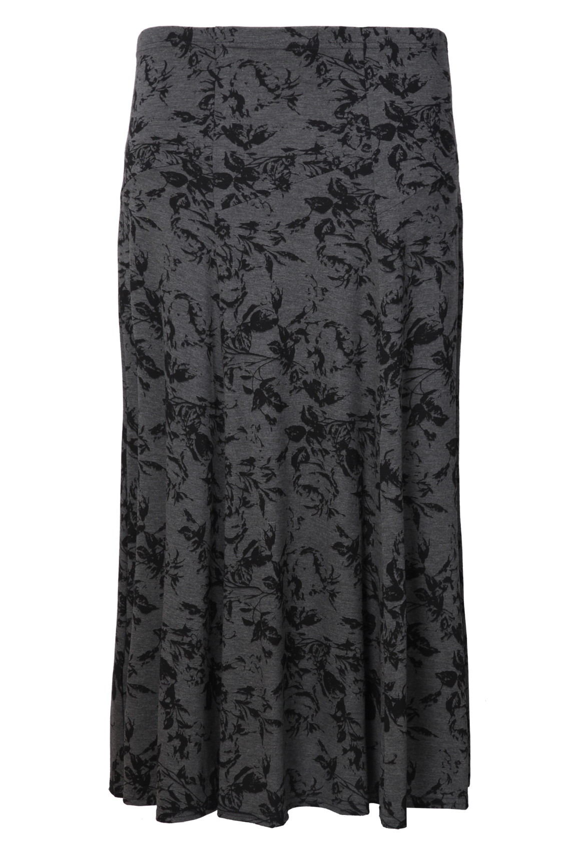 Charcoal Marl Floral Print Long Panelled Skirt plus size 16,18,20,22,24 ...