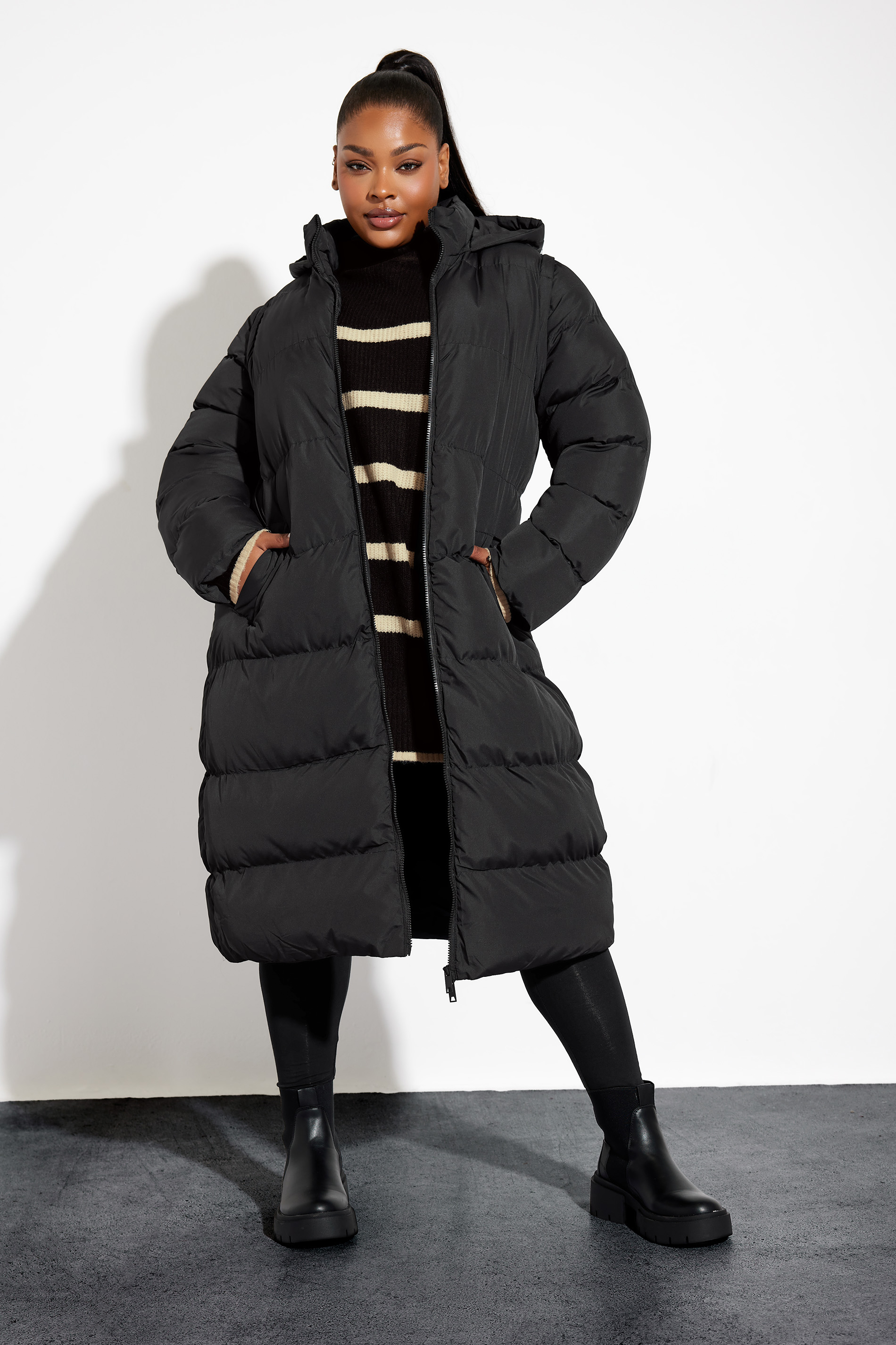 Yours Curve Black Padded 2In1 Puffer Coat & Gilet, Women's Curve & Plus Size, Yours product