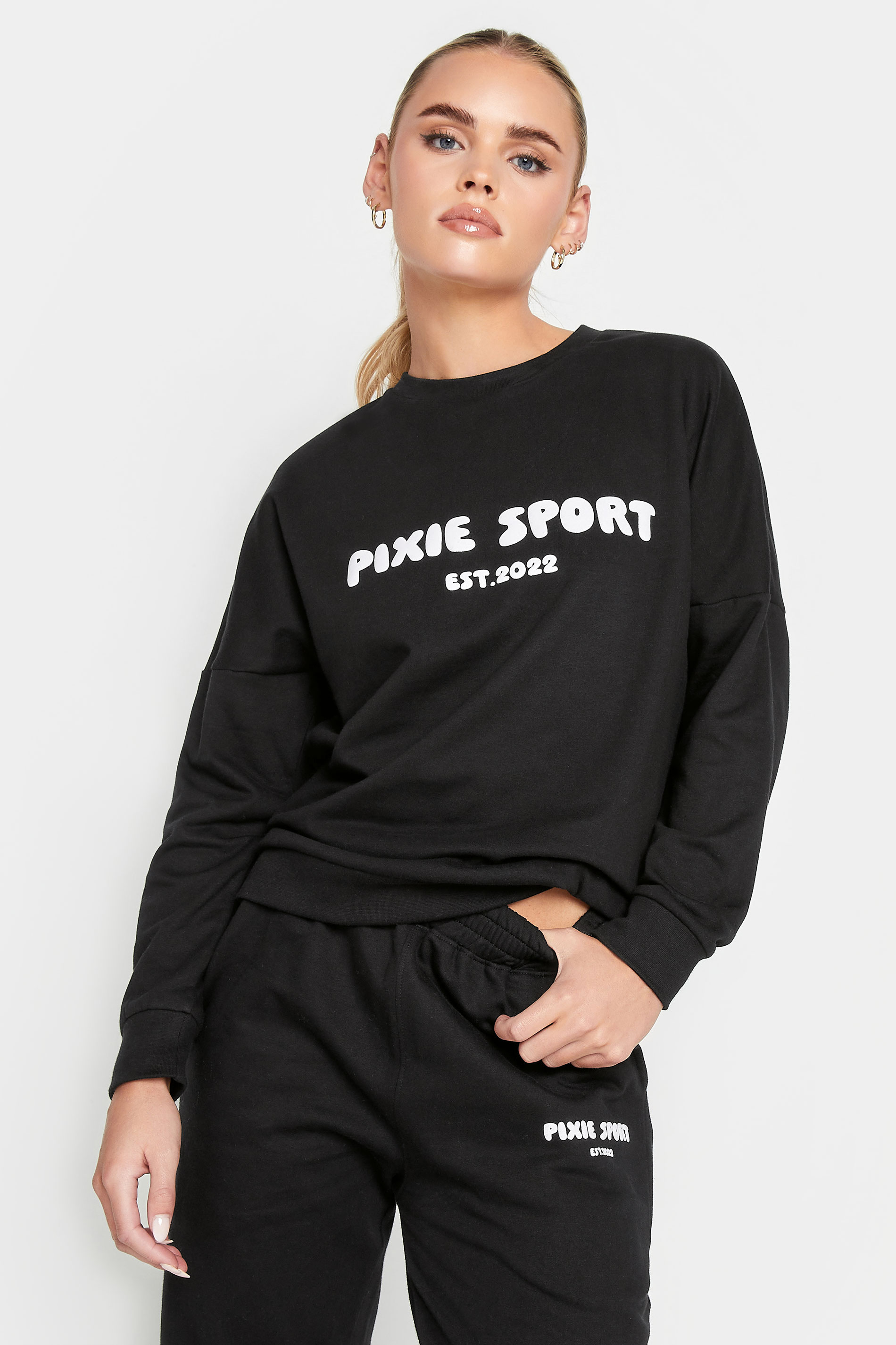 Pixiegirl Black 'Pixie Sport' Slogan Sweatshirt 10 Pixiegirl | Petite Women's Hoodies & Sweatshirts