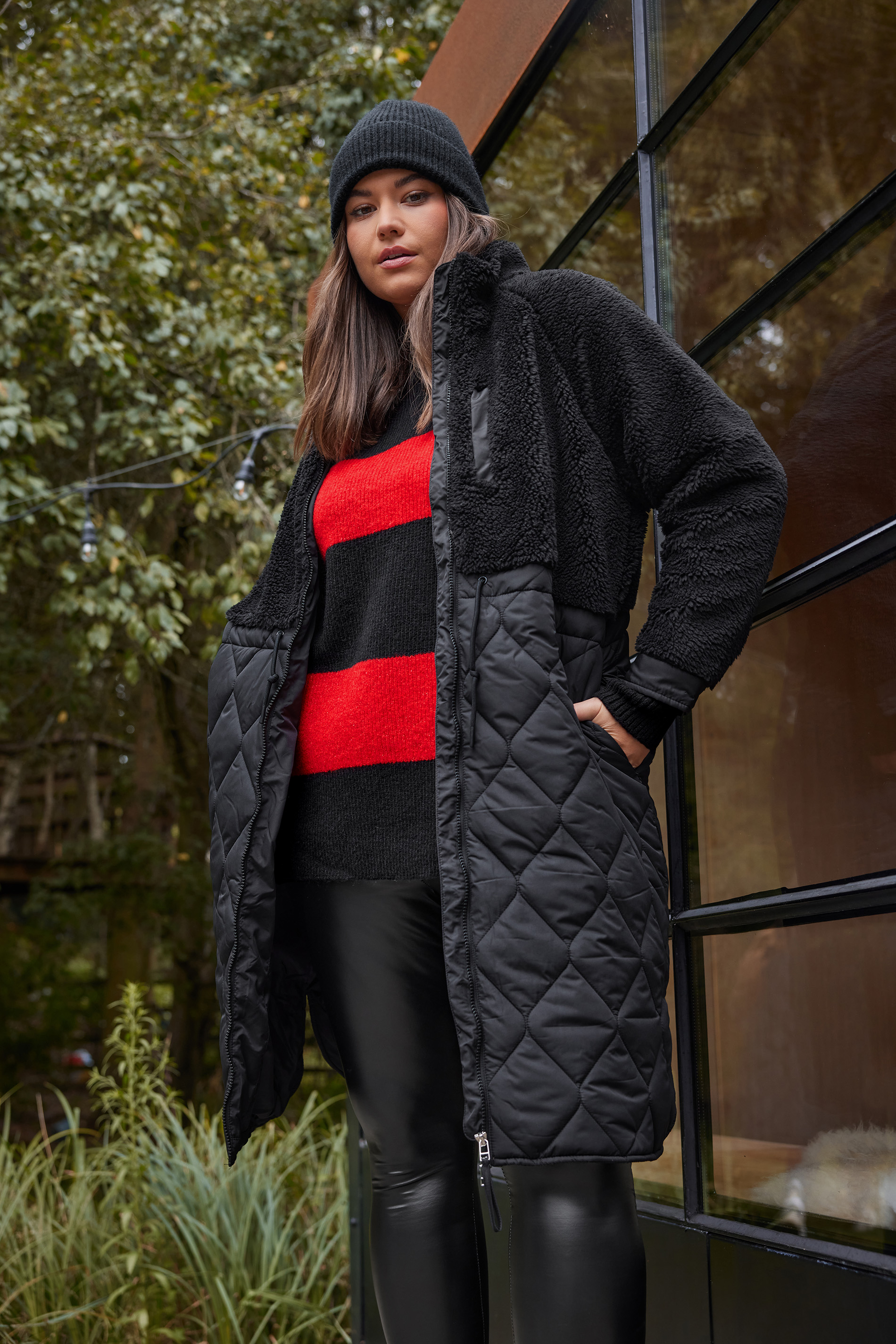 Yours Curve Black Quilted Teddy Coat, Women's Curve & Plus Size, Yours product