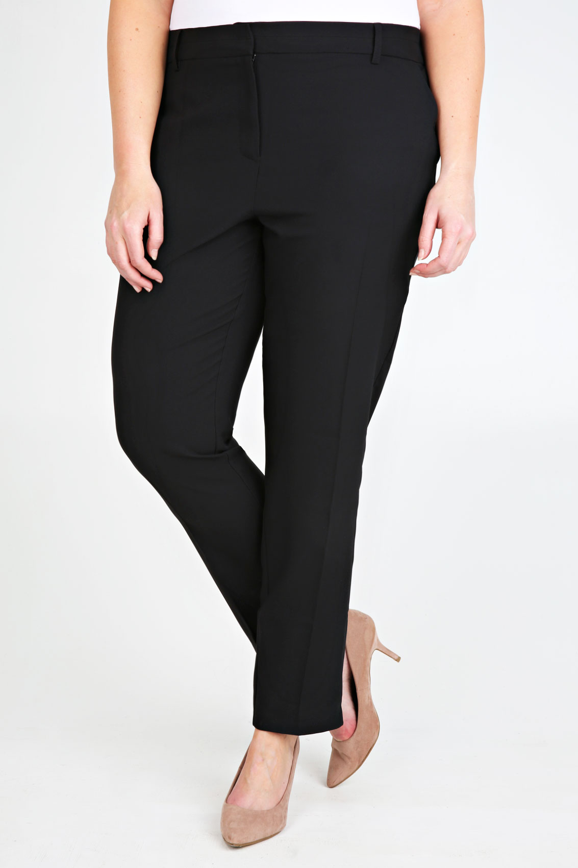 Black Slim Leg Ankle Length Trousers With Stretch Waist plus Size 16 to 28
