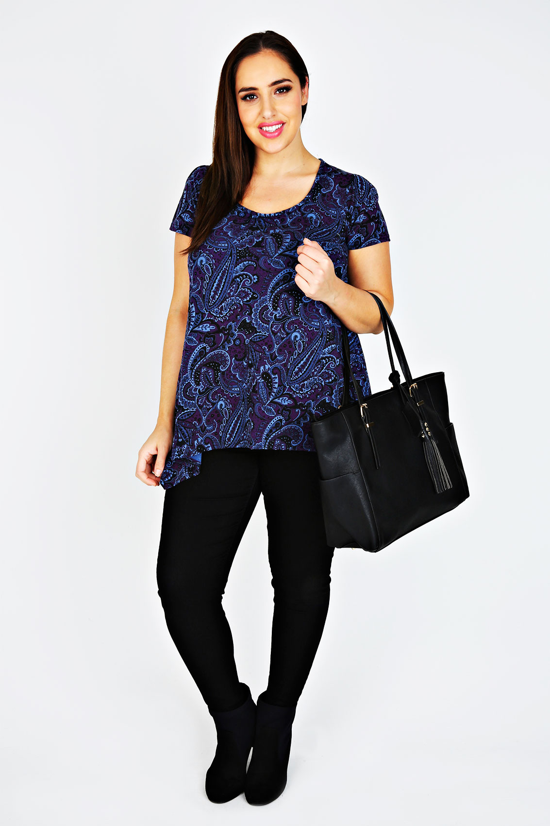 Purple & Blue Paisley Print Tunic With Short Sleeves Plus Size 16,18,20 ...
