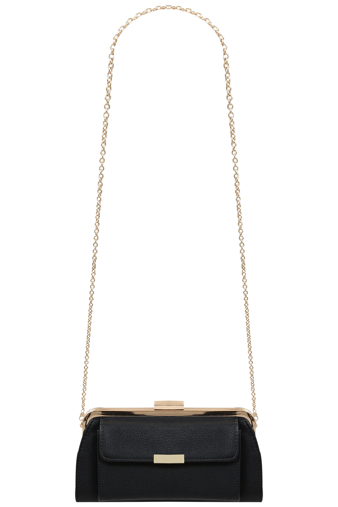 Black Clutch Bag With Gold Chain