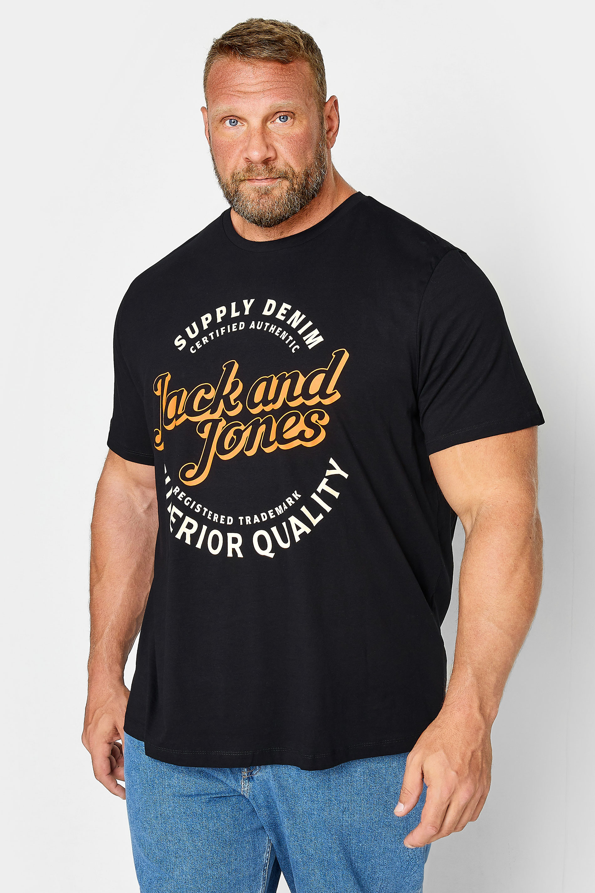 Image of Size 1Xl Mens Jack & Jones Big & Tall Black Logo Short Sleeved Tshirt Big & Tall