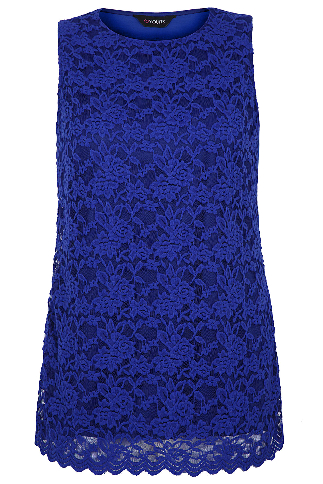 Cobalt Blue Lace Front Jersey Longline Sleeveless Top plus size 16,18 ...