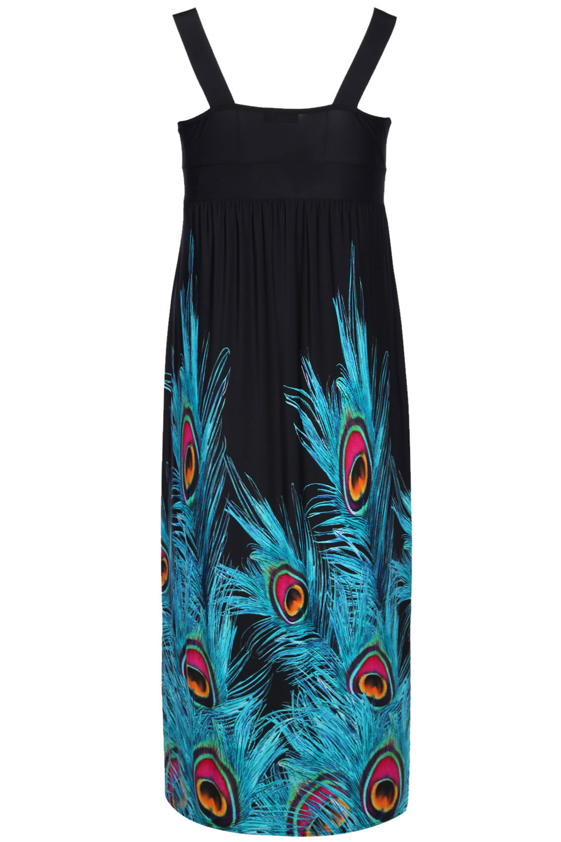 Black And Blue Peacock Feather Print Maxi Dress Plus Size 16 To 32 0516