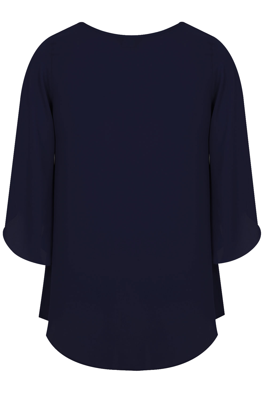 Navy Chiffon Blouse With Split Angel Sleeves Plus size 16,18,20,22,24 ...