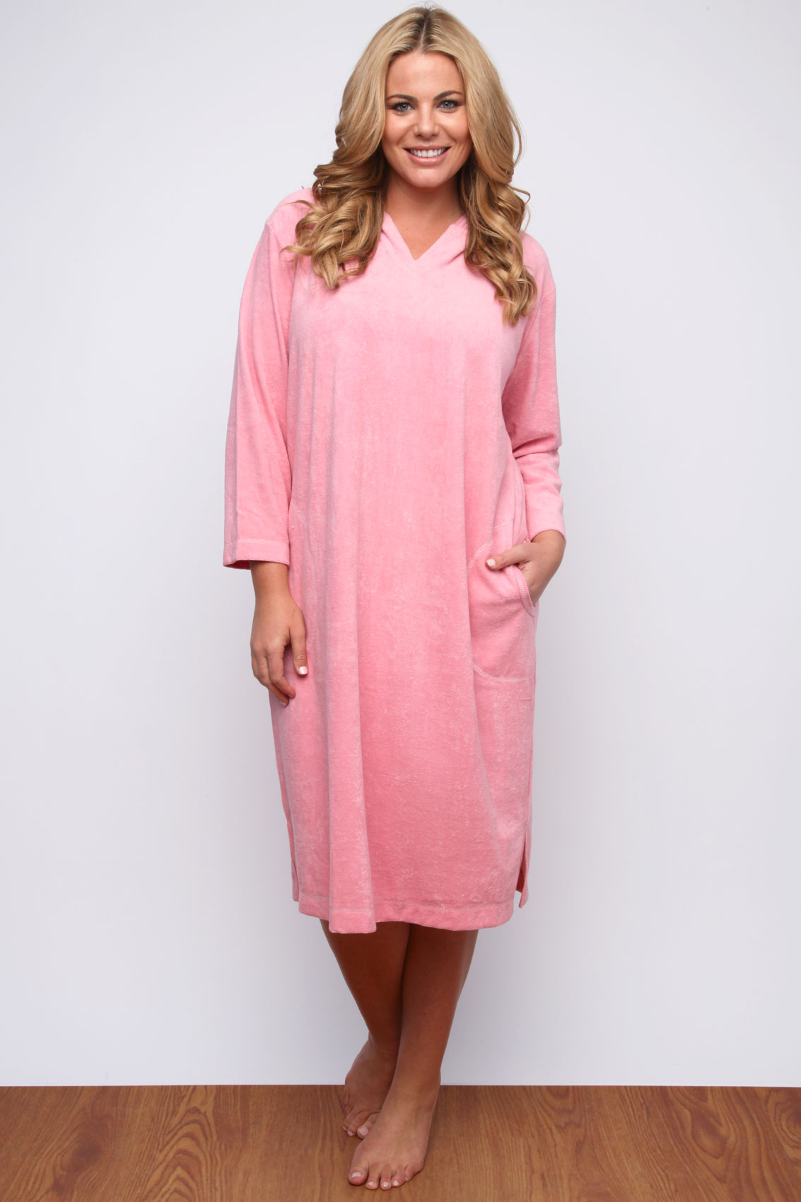 Pink Hooded Towelling Dress plus size 14,16,18,20,22,24,26,28,30,32,34,36