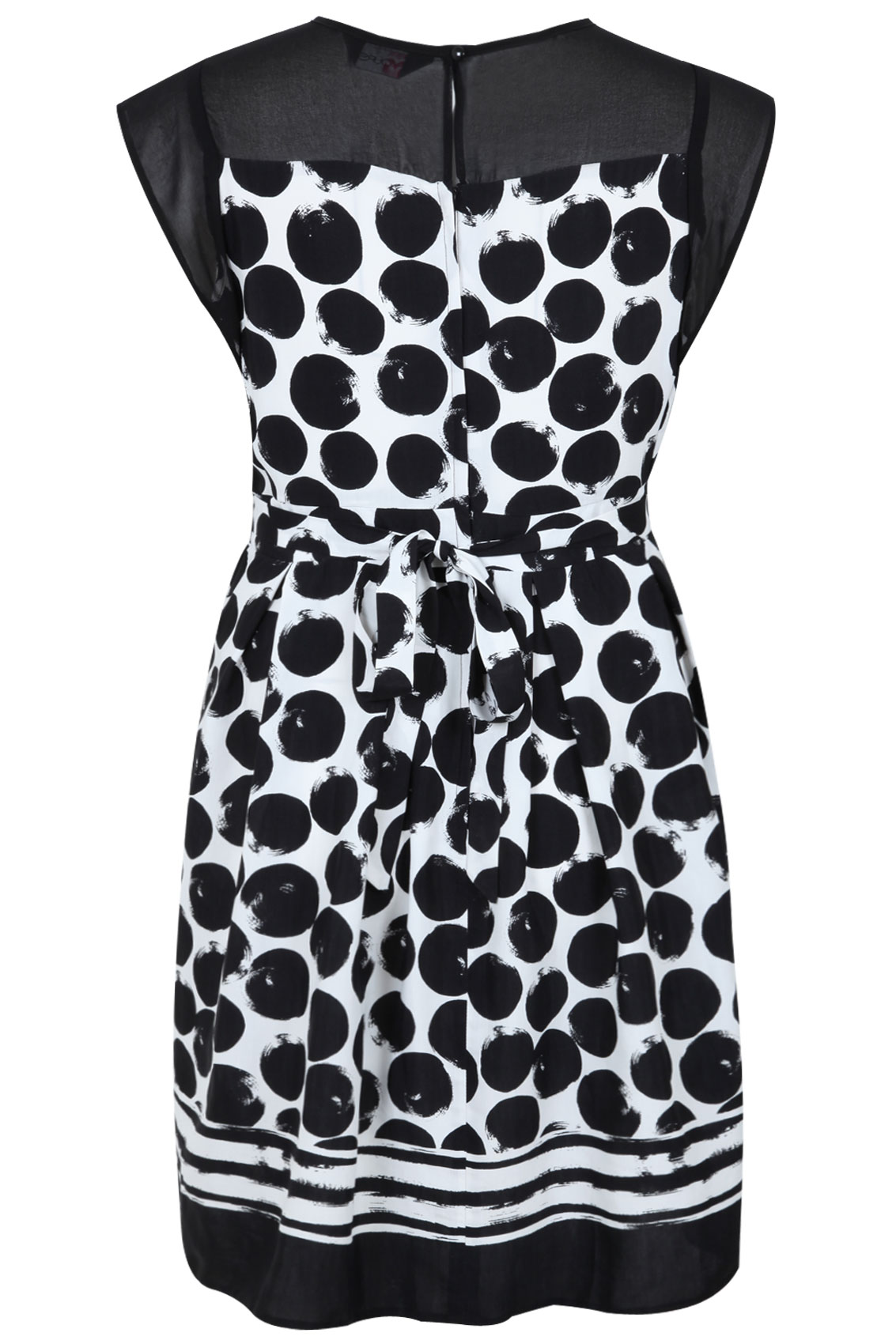 Black & White Spot Print Dress With Sheer Yoke plus size 16,18,20,22,24 ...