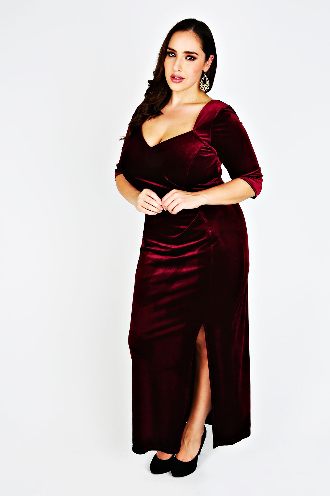 SCARLETT & JO Cranberry Velvet Maxi Dress Plus Size 14 to 32