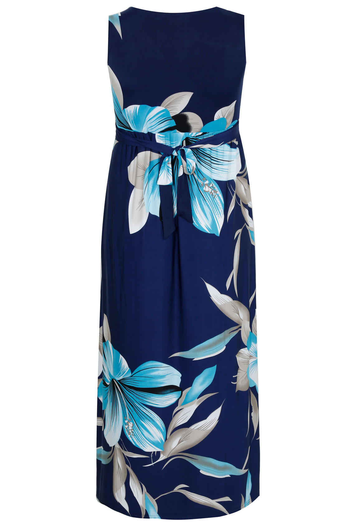 Navy & Aqua Tropical Lily Print Wrap Front Maxi Dress plus size 14,16 ...
