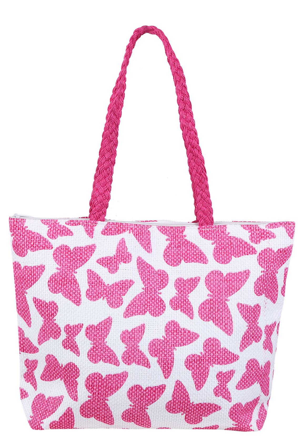 Pink And White Butterfly Print Shopper Beach Bag