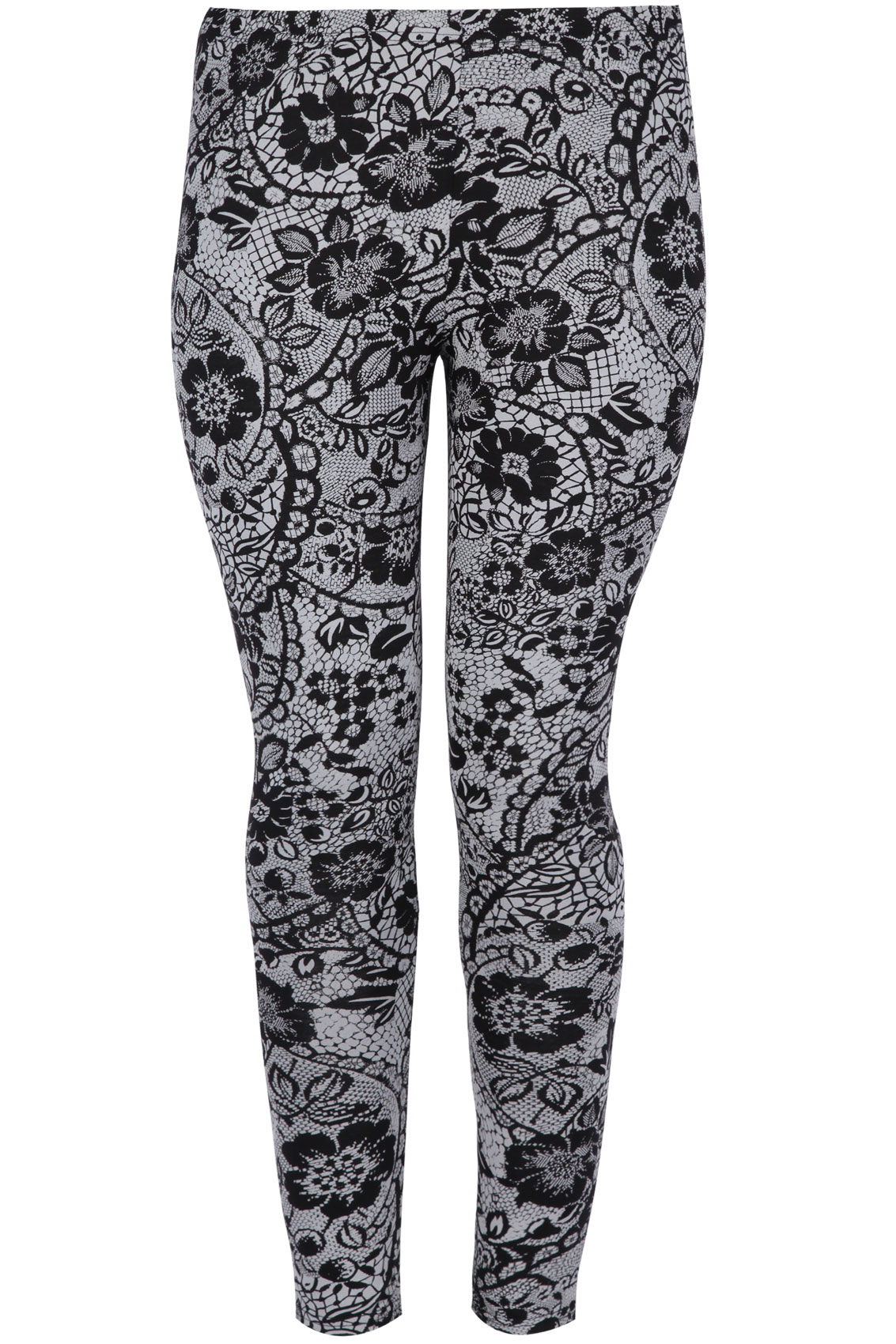 Grey And Black Floral Lace Print Full Length Leggings plus size 16,18 ...
