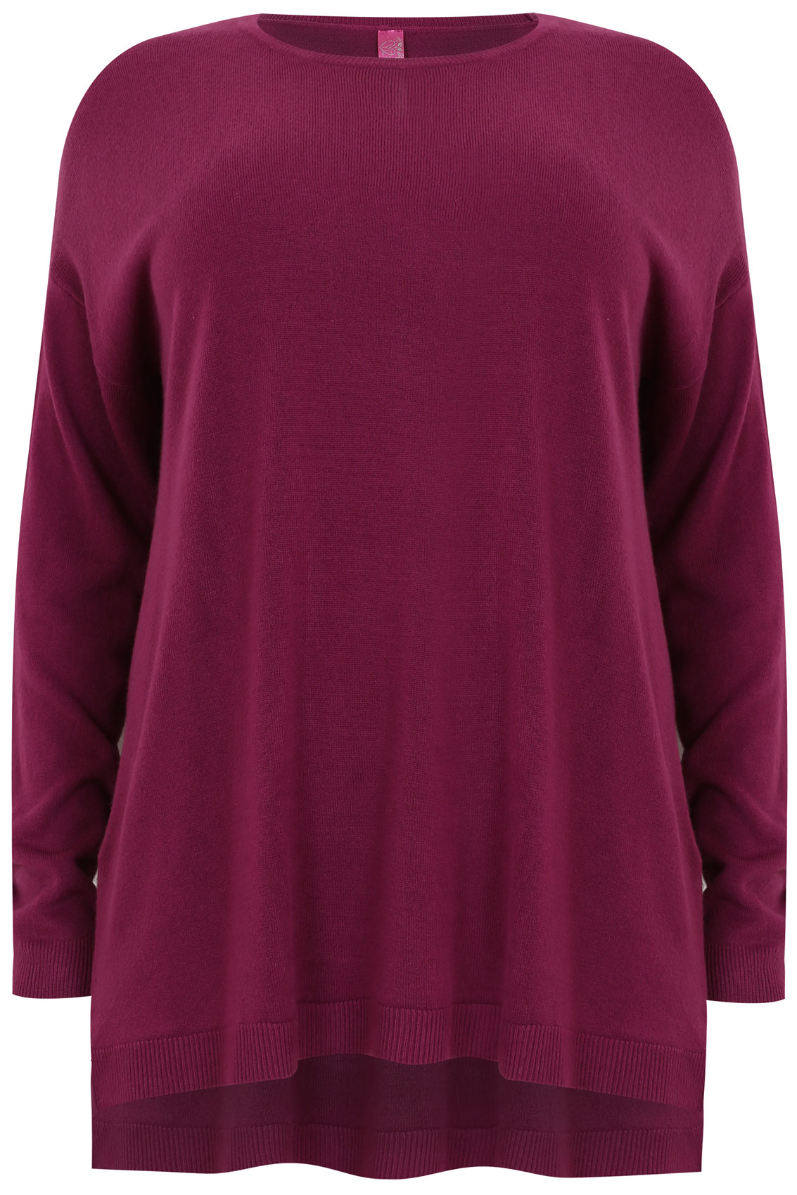 Dark Pink Supersoft Crew Neck Jumper With Stepped Hem Pus Size 16 to 32