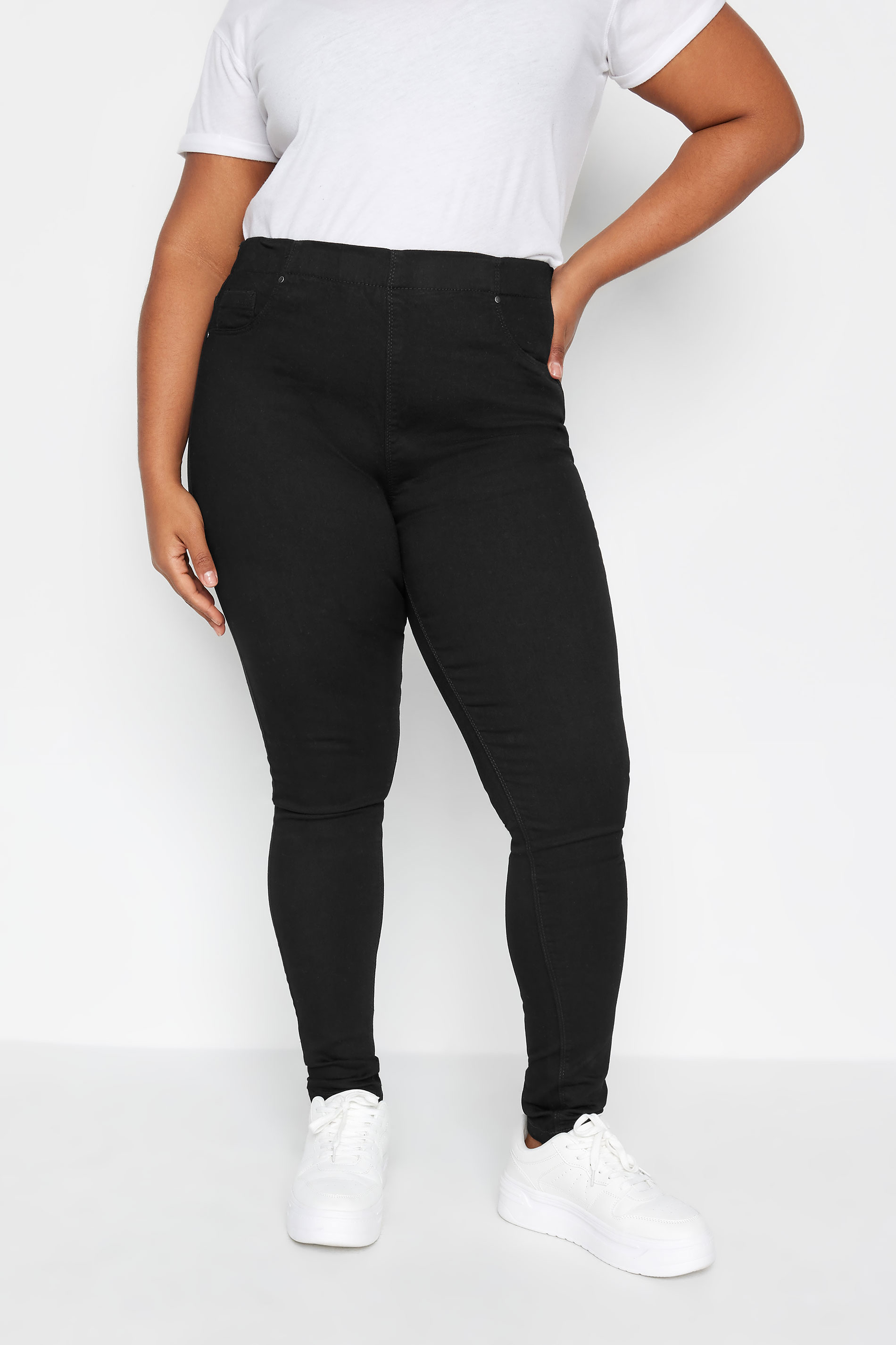 Yours For Good Jeggings Ajustados De Tiro Alto, Negros, Mujer Curvy Y Tallas Grandes, Yours For Good