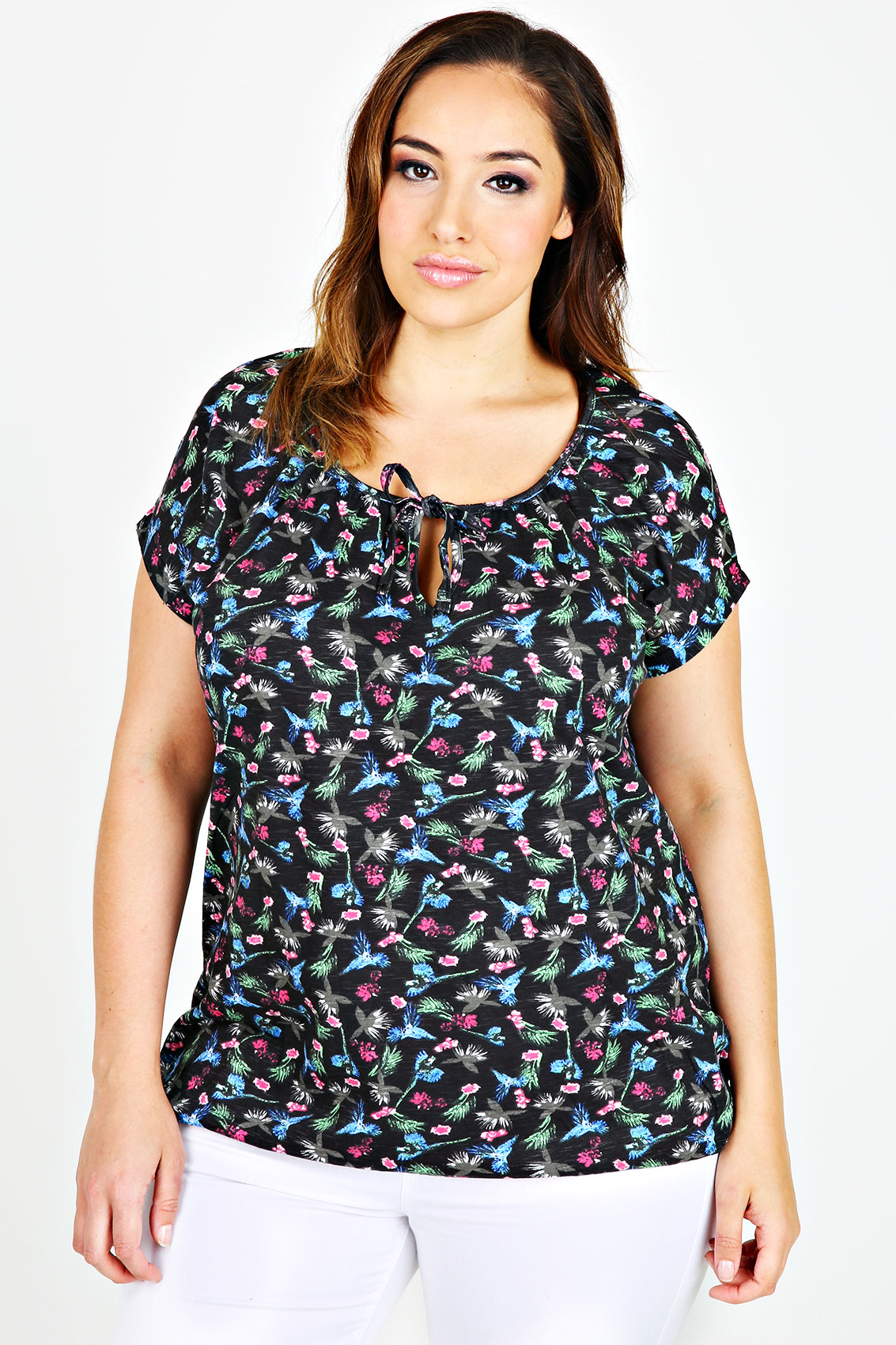Black Floral Gypsy Top, Plus size 16 to 32