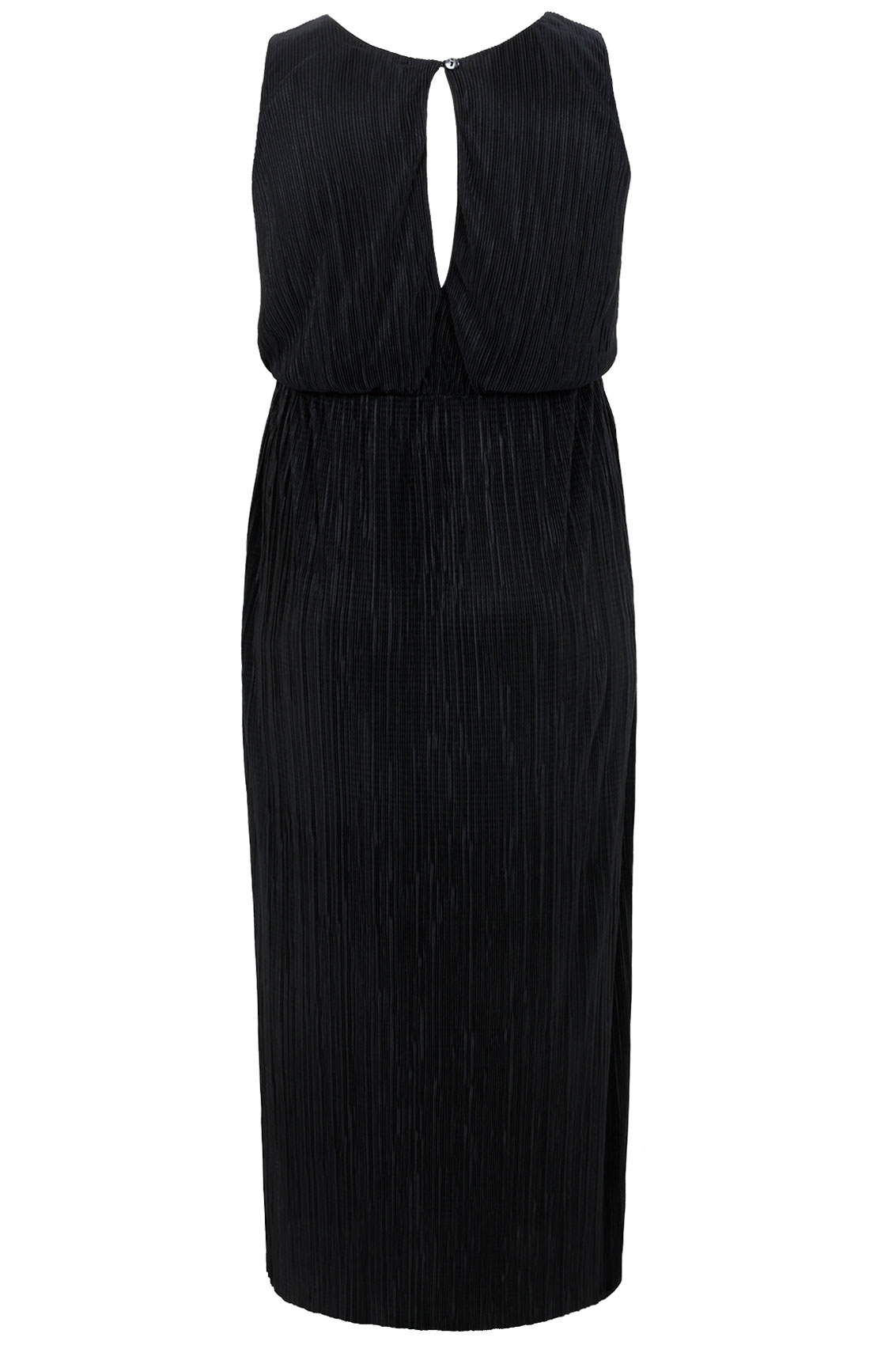 Black Crinkle Pleat Sleeveless Maxi Dress Plus Size 14 to 28