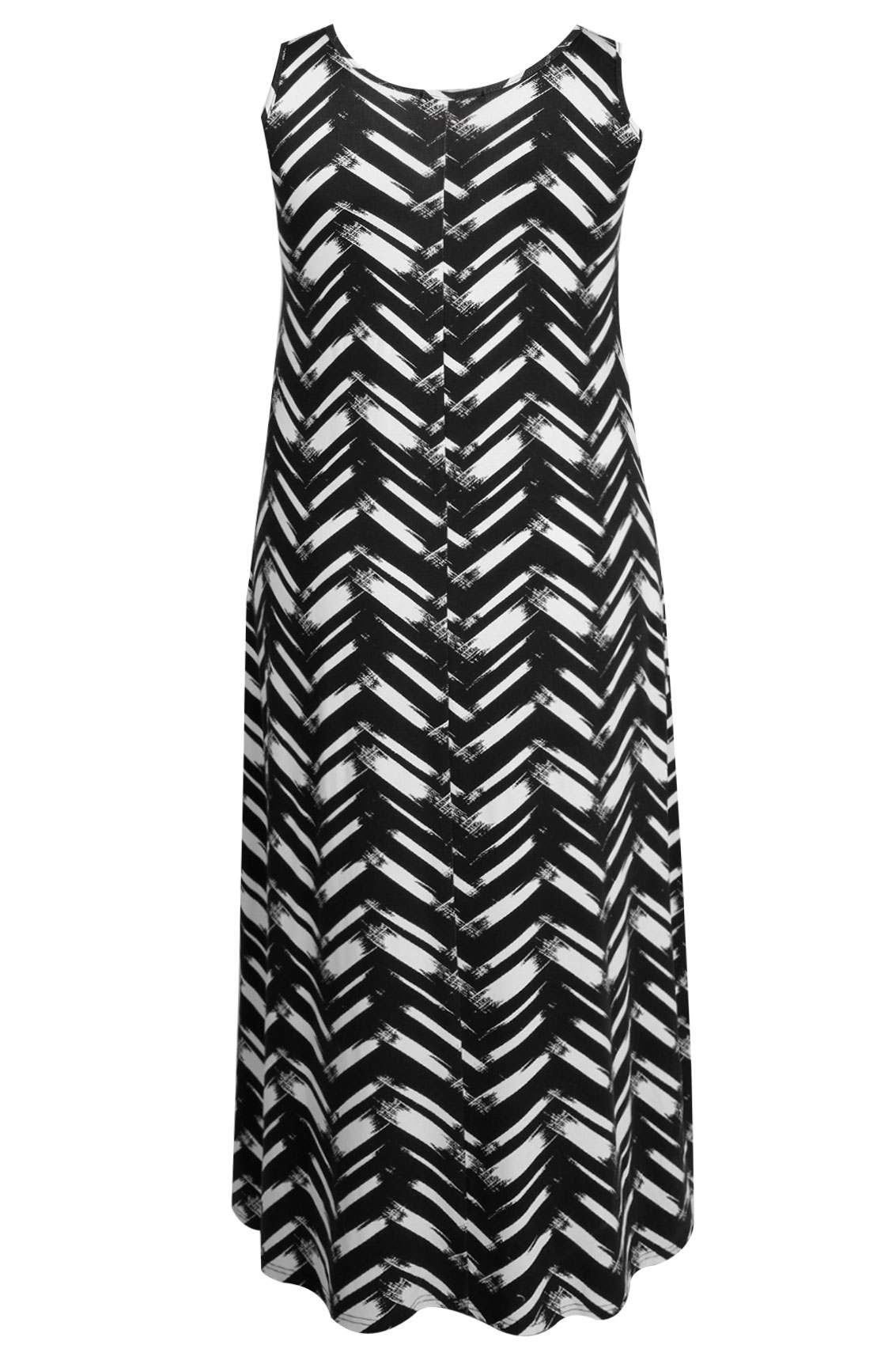 Black And White All Over Chevron Print Maxi Dress plus Size 16 to 32